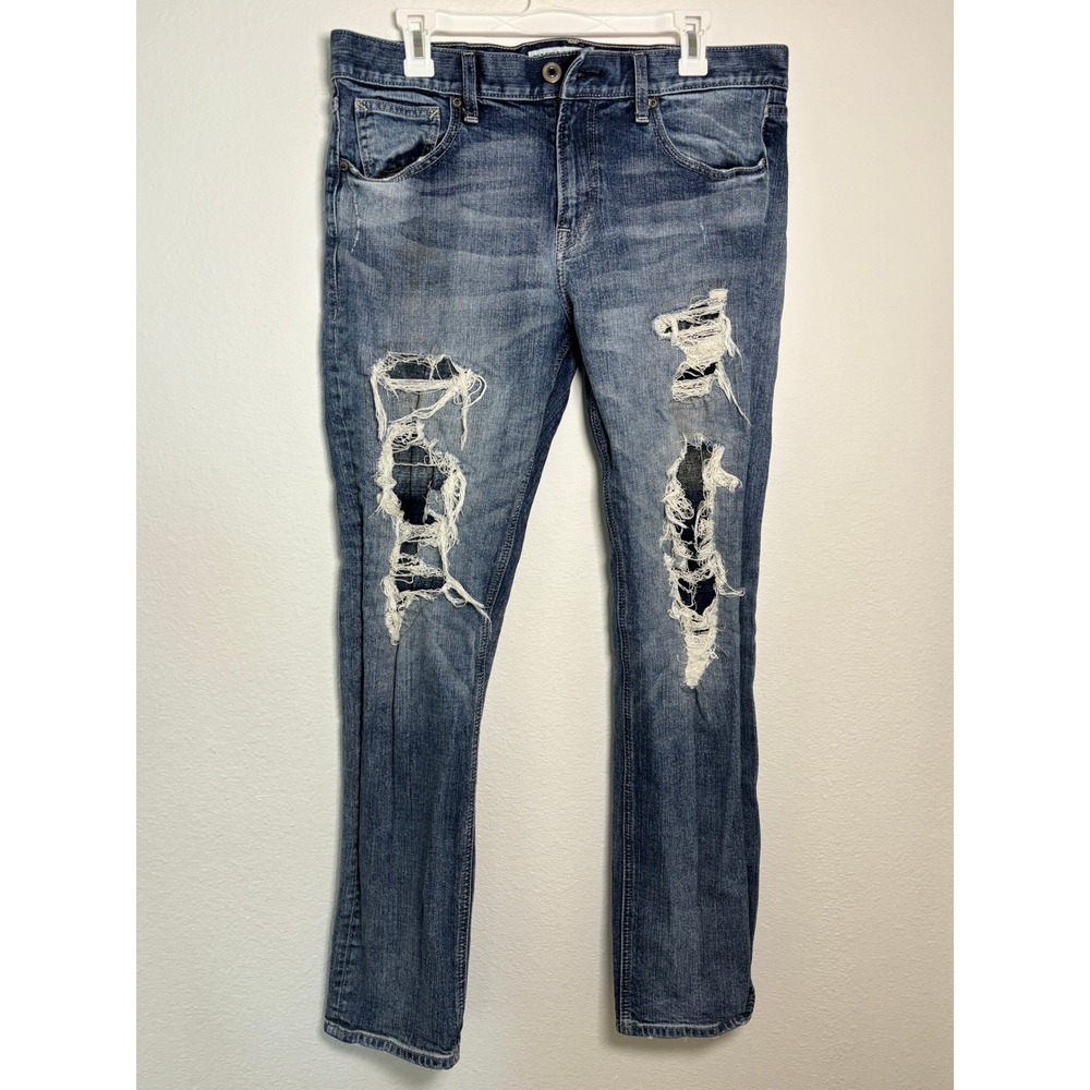 Express Rocco Slim Fit Skinny Leg Distressed Blue Jeans Mens 33x32